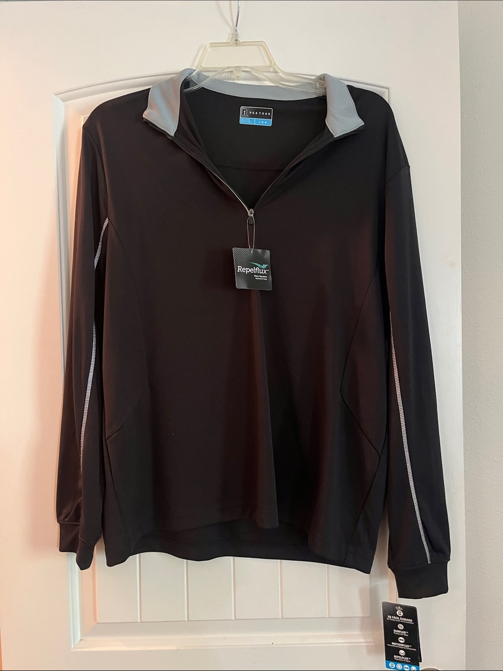 Repellflux PGA Tour Black Quarter-Zip Pullover with Gray Collar